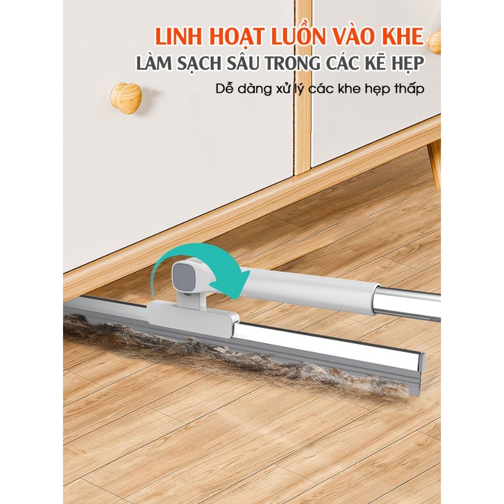 Cây Gạt Nước Sàn Nhà Tắm, Đầu Silicone Xoay 180°, Cán Inox, Gạt Nước Và Quét Bụi Tóc TitiHome