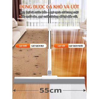 Cây gạt nước sàn nhà tắm HomieTech đầu silicone xoay 180°, cán Inox, gạt nước và quét bụi tóc