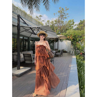 Váy Đầm Nữ 2s Phối Chân Ren Dáng Dài Maxi Chou, Váy Nữ Maxi Xoè Fom Suông Điệu Đà