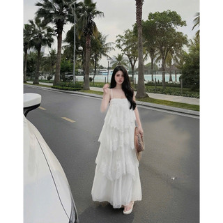Váy Đầm Nữ 2s Phối Chân Ren Dáng Dài Maxi Chou, Váy Nữ Maxi Xoè Fom Suông Điệu Đà