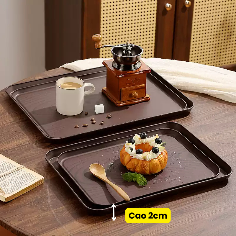 Khay Nhựa Vân Gỗ Chống Trượt Khay Phục Vụ Nhà Hàng Quán Cafe Khách Sạn Khay Bưng Đồ Ăn Đồ Uống Cao Cấp Titihome