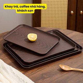 Khay nhựa vân gỗ màu tối decor phục vụ quán, nhà hàng, khách sạn, coffee HomieTech