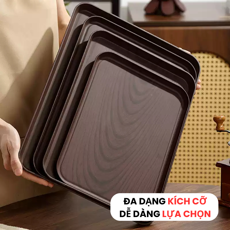 Combo Khay nhựa giả vân gỗ chữ nhật decor quán, khay úp cốc vân gỗ trang trí, phù hợp quán Cafe TitiHome