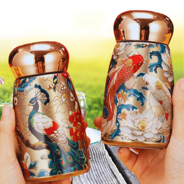 Bình cafe giữ nhiệt Inox 316 dung tích 230ml họa tiết 3D phong cách Trung Hoa huyền bí