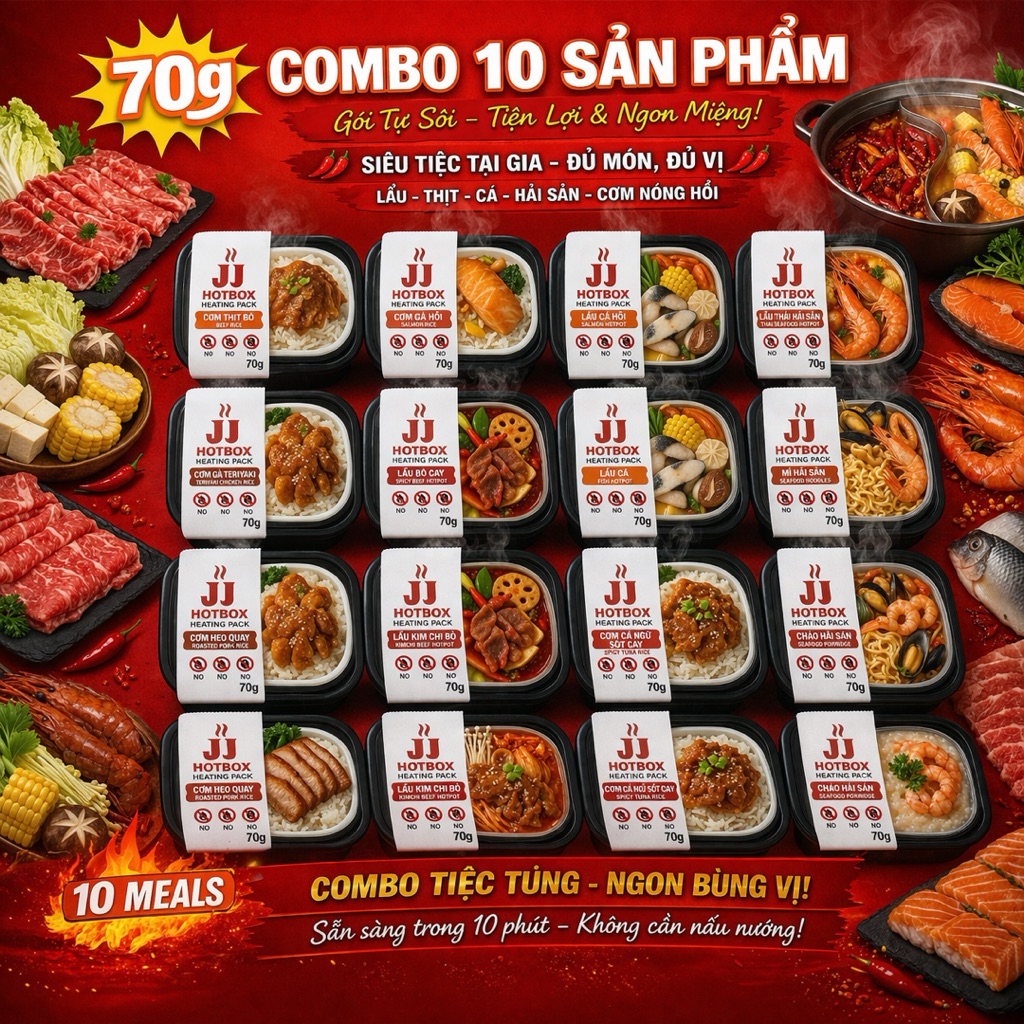 10 Gói tự sôi 70g(Lẩu tự sôi , cơ tự sôi) dự phòng khẩn cấp , sinh viên , học sinh , văn phòng
