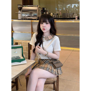 Set Bộ Kẻ Cổ Sen Mix Chân Váy Dập Ly Tiểu Thư, Set Áo Cộc Tay Polo Mix Chân Váy Ngắn