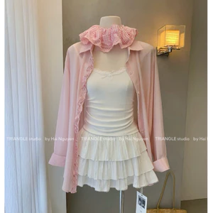 TRIANGLE - Pastel Shirt (Cân nhắc kỹ, return is not welcomed)- Áo sơ mi mỏng kèm áo hai dây style Hàn tone màu pastel