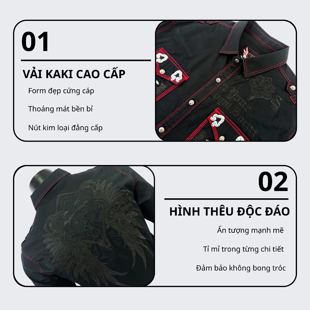 Sơ Mi Classic Nam Cao Cấp Thêu Họa Tiết Chỉ Ẩn Sang Trọng - Vải Kaki Tôn Dáng, Cúc Kim Loại Đẳng Cấp 30