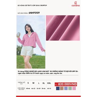 (Có sẵn)6NHF01 Áo Chống Nắng Nữ Cardina Sợi Lạnh UPF50+ – Áo Khoác Chống UV 2 Lớp, Mát Da, Form Trẻ Trung