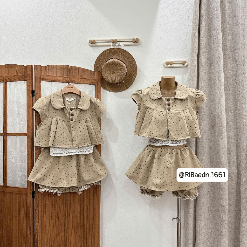 Set 3 món áo croptop form ngắn phối áo 2 dây ren mềm mix chân váy ngắn có lót đùi vải chính trẻ trung xinh đẹp