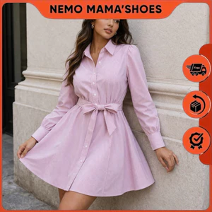 STEVE MADDEN ĐẦM SƠ MI KẺ SỌC CỘT EO – DÁNG XÒE TÔN DÁNG (Q250722015)