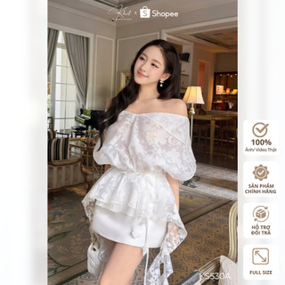 Set áo oganza trễ vai phối chân váy chữ A tone trắng phong cách mùa hè trong trẻo KS530A