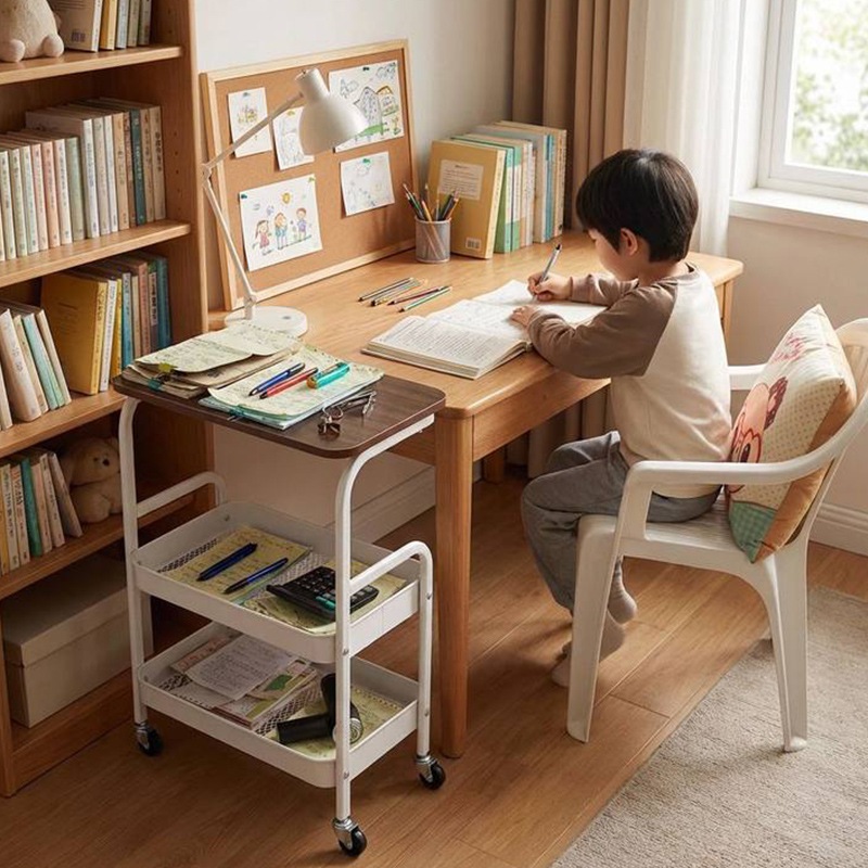 Kệ xe Đẩy 3 Tầng Mặt Gỗ Có Bánh Xe – Kệ Đựng Đồ Đa Năng Phong Cách Bắc Âu, Dùng Nhà Bếp, Phòng Khách, Phòng Ngủ