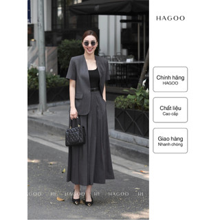 Set 2 chi tiết mix blazer không cổ ngắn tay và chân váy dài xếp ly HAGOO [B617 - CV619]