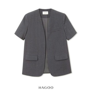 Set 2 chi tiết mix blazer không cổ ngắn tay và chân váy dài xếp ly HAGOO [B617 - CV619]