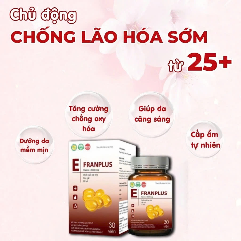 Viên uống trắng da Vitamin E Franplus Chính Hãng Cao Cấp ✅ Trắng da mờ nám giảm thâm sạm đẹp da an toàn hộp 30 viên