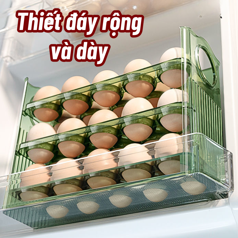 Khay đựng trứng thông minh, hộp đựng trứng 3 tầng thông minh có thể tự lật khi hết trứng sức chứa 30 quả