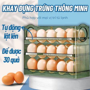 Khay đựng trứng thông minh, hộp đựng trứng 3 tầng thông minh có thể tự lật khi hết trứng sức chứa 30 quả