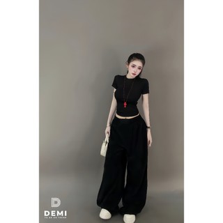 Set Bộ Đồ Nữ Áo Thun Zip Croptop Co Giãn Ôm Body Thêu Bad Ngắn Tay Mix Quần Suông Dài Ống Rộng Tăm Nhung