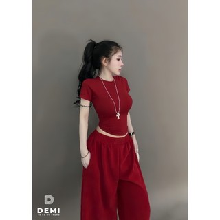 Set Bộ Đồ Nữ Áo Thun Zip Croptop Co Giãn Ôm Body Thêu Bad Ngắn Tay Mix Quần Suông Dài Ống Rộng Tăm Nhung