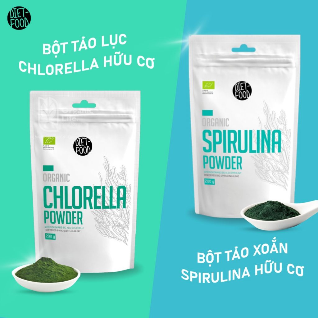 Bột Tảo Hữu Cơ Diet Food tảo lục chlorella, tảo xoắn spirulina 200g