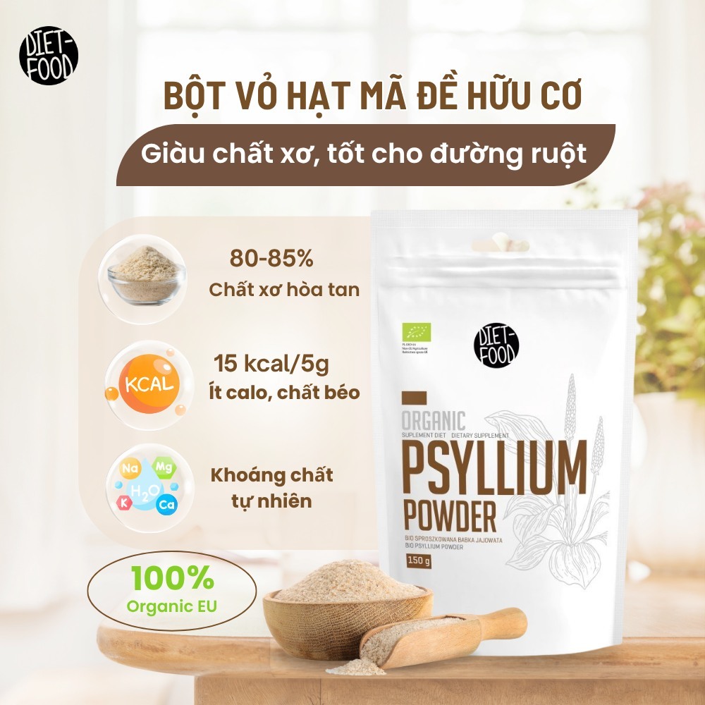 Vỏ hạt mã đề hữu cơ Dragon Superfoods Organic Psyllium Husk Fiber 150g/ Diet-food