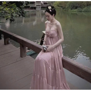 váy MAXI  2 dây Tơ xoè  tầng đi biển .Maxi  nhún  ngực  xoè  bồng sang chảng
