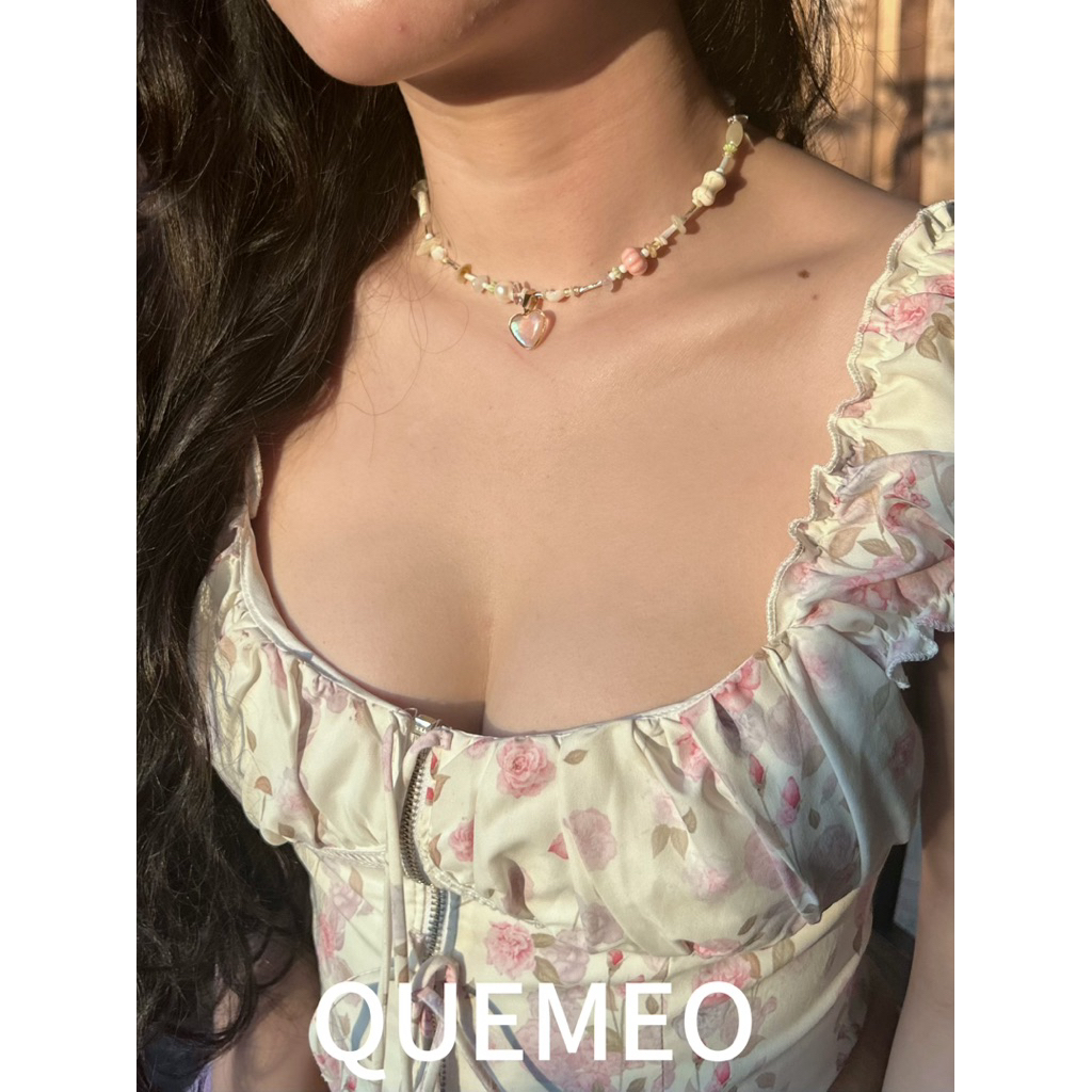 Vòng Cổ Đá Chuỗi HI LOVE ma mix Ngọc Trai Mạ Trái Tim Handmade Design By QUEMEO