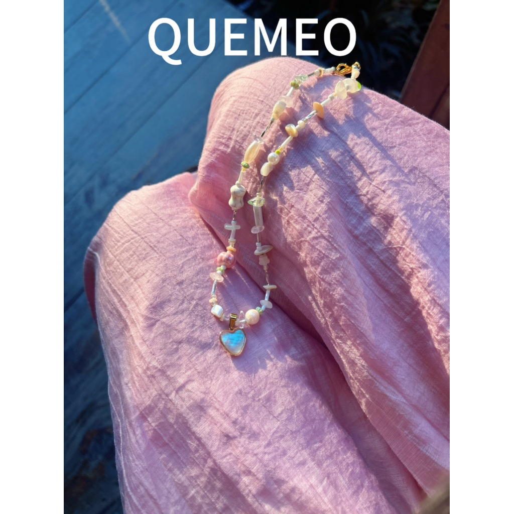 Dây Chuyền Hạt Mix Charm Mạ Vàng Xà Cừ Ngũ Sắc HI LOVE QUEMEO dây chuyền mùa hè