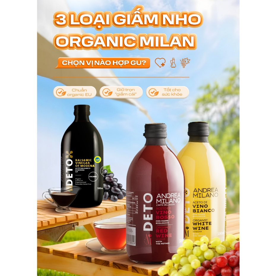 Giấm Vang Detox Hữu Cơ Có Giấm Cái Milan Organic Wine Vinegar With The Mother 500ml