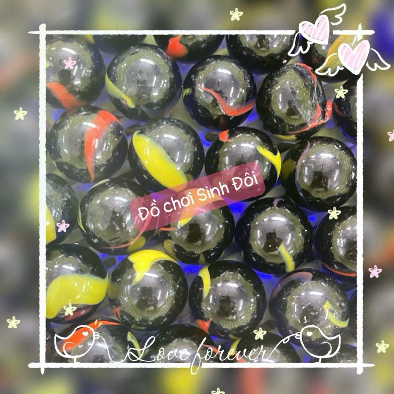 bi thủy tinh lớn 25mm màu xanh đen có khía – Bi ve tuổi thơ, dùng trang trí rất xinh