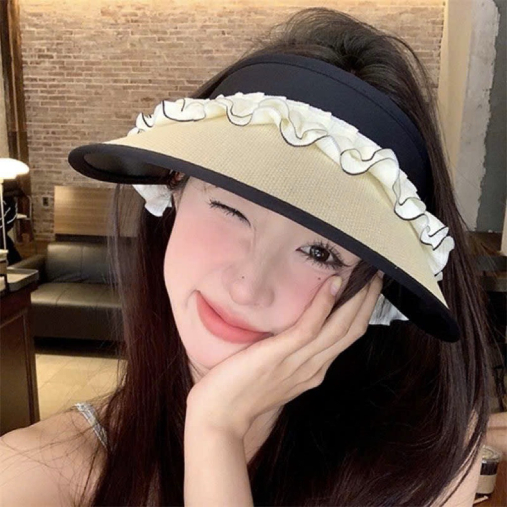 👒 Mũ Nửa Đầu Viền Bèo Nơ Xinh – Phong Cách Thanh Lịch, Chống Nắng Hiệu Quả