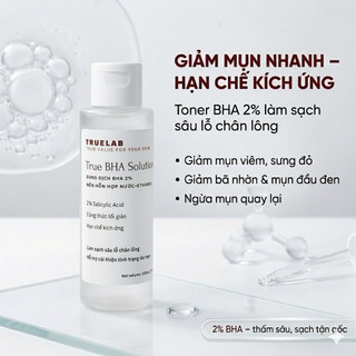 [100ml] Toner True BHA Solution 2% Salicylic Acid Giúp Giảm Mụn Viêm Mụn Đầu Đen Sợi Bã Nhờn Thông Thoáng True Lab