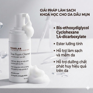 [100ml] Sữa Rửa Mặt Tạo Bọt TrueLab True Foam Cleanser Amino Acid BHA Ngừa Mụn Sạch Sâu Tăng Cường Hiệu Quả Dưỡng Da