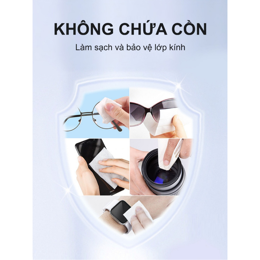 Hộp 100 Khăn lau kính mắt kính cận, Giấy lau kính nano chống sương mờ vân tay, bụi bẩn tiện lợi TitiHome