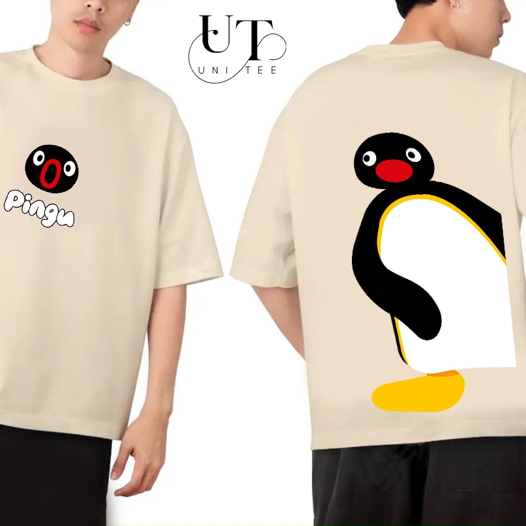 (9Kg-110Kg) Áo thun Unisex họa tiết Pingu vui nhộn, vải Cotton mịn, co dãn cho Nam Nữ, Trẻ Em, Gia Đình - Uni Tee I U126