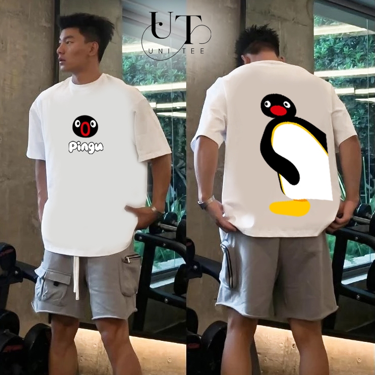(9Kg-110Kg) Áo thun Unisex họa tiết Pingu vui nhộn, vải Cotton mịn, co dãn cho Nam Nữ, Trẻ Em, Gia Đình - Uni Tee I U126