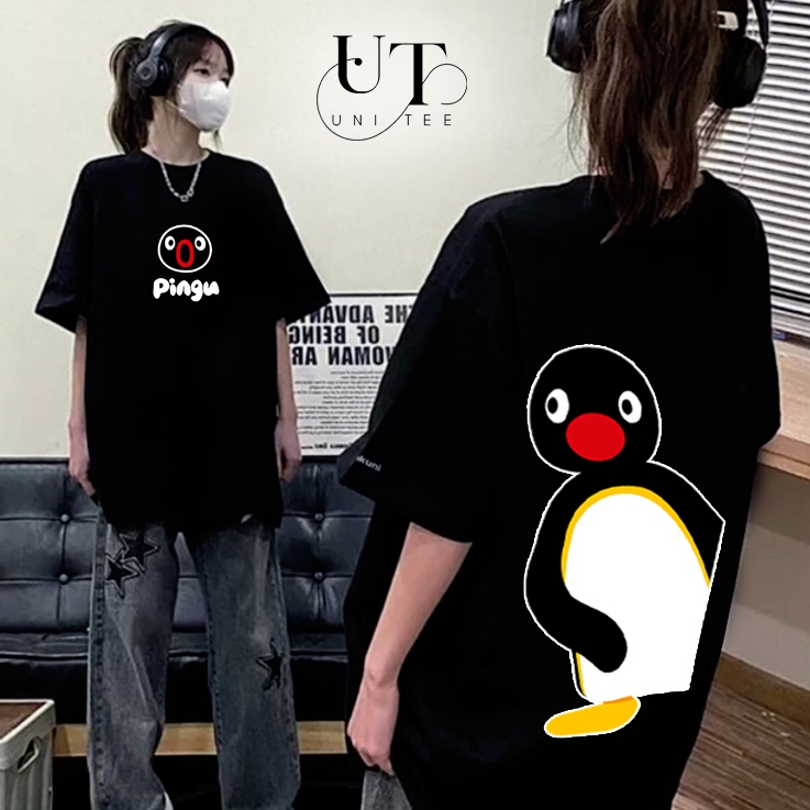 (9Kg-110Kg) Áo thun Unisex họa tiết Pingu vui nhộn, vải Cotton mịn, co dãn cho Nam Nữ, Trẻ Em, Gia Đình - Uni Tee I U126