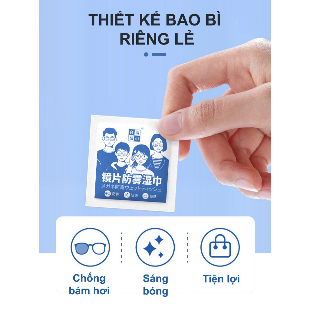 Hộp 100 Khăn lau kính mắt kính cận, Giấy lau kính nano chống sương mờ vân tay, bụi bẩn tiện lợi TitiHome
