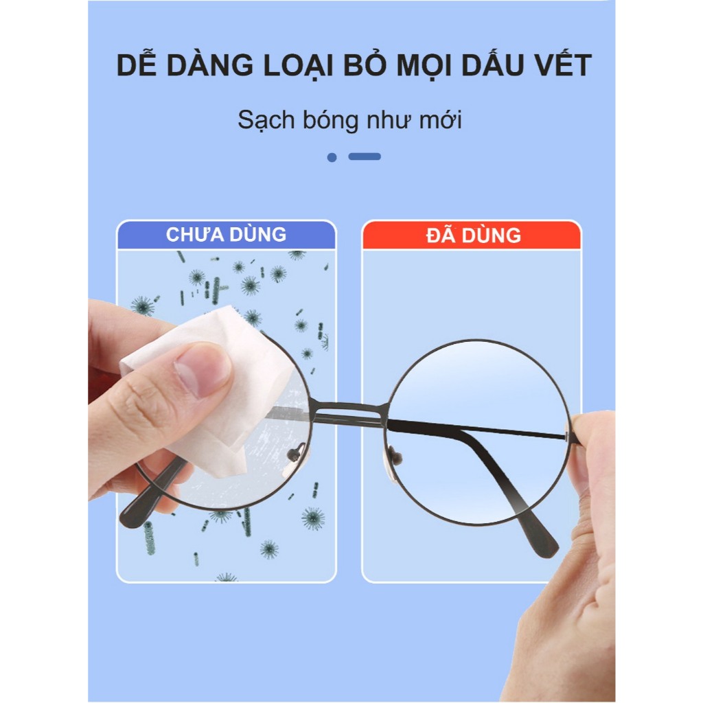 Hộp 100 Khăn lau kính mắt kính cận, Giấy lau kính nano chống sương mờ vân tay, bụi bẩn tiện lợi TitiHome