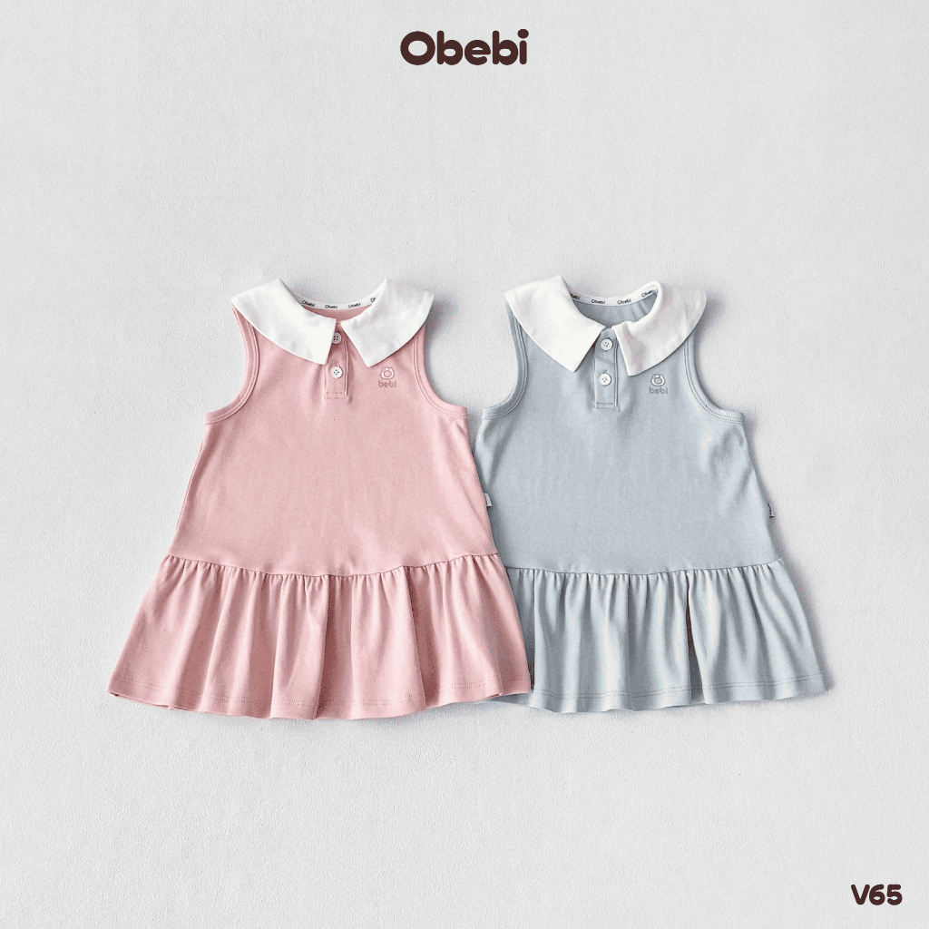 Váy Bé Gái Công Chúa Nhỏ Cổ Sen Tay Sát Nách Dễ Thương Obebi V65