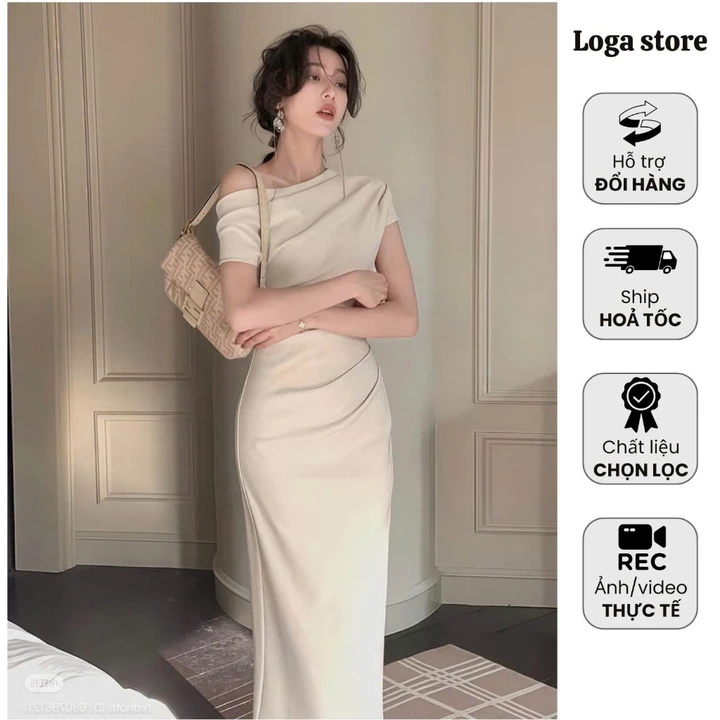 Váy body trễ vai dáng dài ôm body, đầm body dự sự kiện sang chảnh che khuyết điểm Logastore_L0195