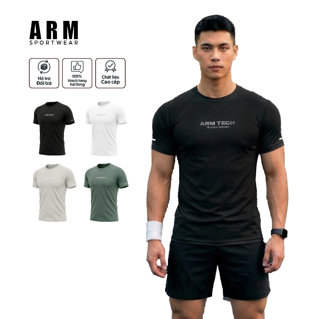 Áo Thun Thể Thao Nam ARM TECH DAILY, Áo Tập Gym Chất Liệu Co Giãn, Vận Động Thoáng Mát