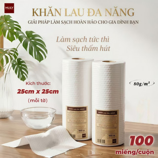 Khăn Lau Bếp Đa Năng MILILY  Dạng Cuộn 100 Tờ 25x25cm Thấm Hút Mạnh Dày Dặn Bền Dai