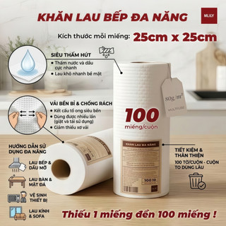 Khăn Lau Bếp Đa Năng MILILY  Dạng Cuộn 100 Tờ 25x25cm Thấm Hút Mạnh Dày Dặn Bền Dai