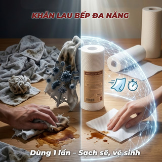 【300 Miếng】Khăn Lau Bếp Đa Năng Cuộn 100 tờ 25cm Siêu Dai Có Thể Giặt Tái Sử Dụng