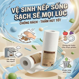 Khăn Lau Bếp Đa Năng MILILY  Dạng Cuộn 100 Tờ 25x25cm Thấm Hút Mạnh Dày Dặn Bền Dai