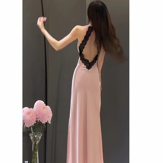 Váy ngủ (V60)- Váy tiểu thư lụa cao cấp phối ren dáng dài sang trọng