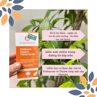 Siro ho khan, đau rát, viêm họng, cảm cúm Kiwiherb Children's Organic Throat Syrup cho bé từ 0 tháng -12 tuổi (100ml)
