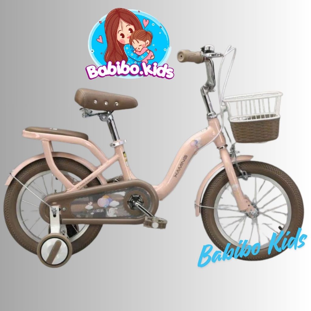 Xe đạp trẻ em, xe đạp Bé Gái BabiboKids Có Giỏ Mây Yên Da đủ 3 màu Xanh Hồng Kem Size 12-20